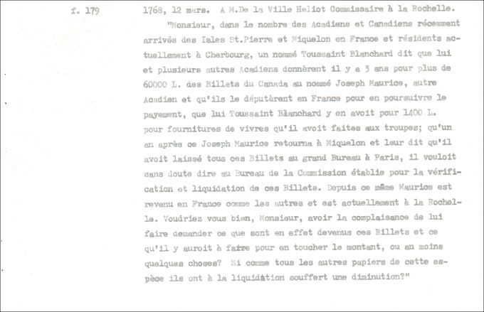 Letter from Defrancy to Heliot, 1768