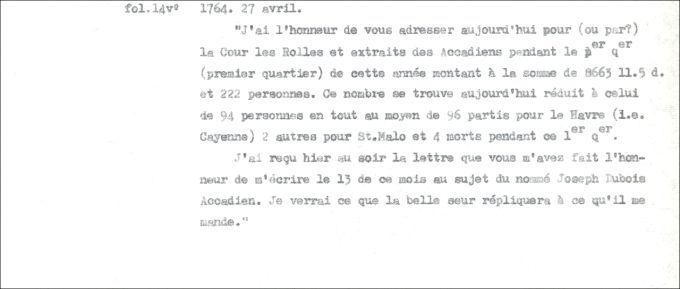 Letter from Defrancy to Mistral, 1764