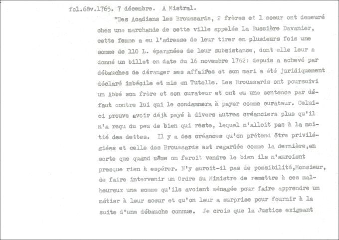 Lettre de Defrancy à Mistral, 1765