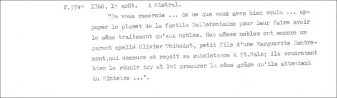 Letter from Defrancy to Mistral, 1766