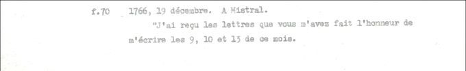 Letter from Defrancy to Mistral, 1766
