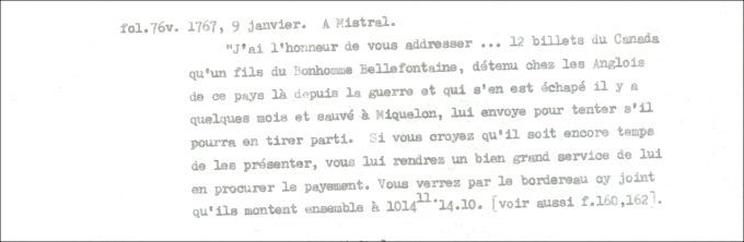 Letter from Defrancy to Mistral, 1767