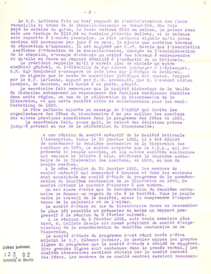Minutes, Société Nationale de l'Assomption, 1953