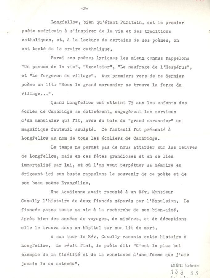 Speech, Willie J. Belliveau, Longfellow monument, 1955