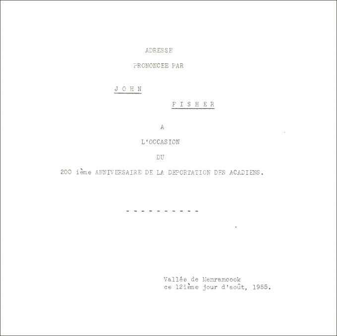 Speech, John Fisher, Deportation's bicentennial, 1955