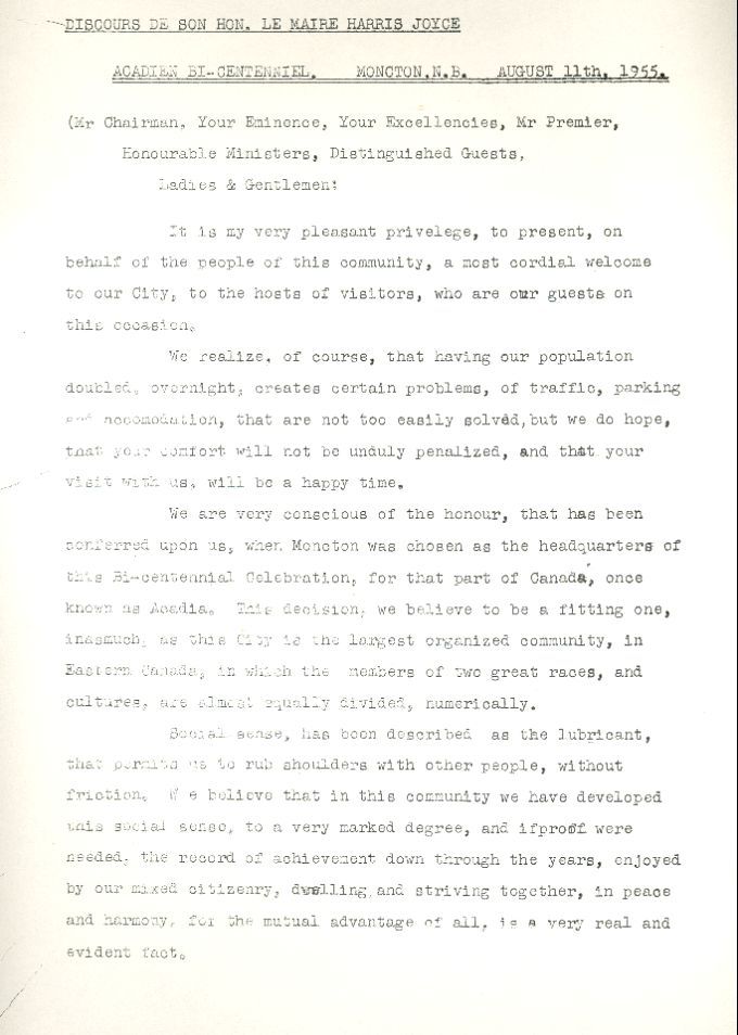 Speech, Harris Joyce, Deportation's bicentennial, 1955