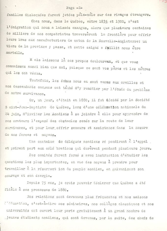 Speech, Georges-Émile Marquis, Deportation's bicentennial, 1955