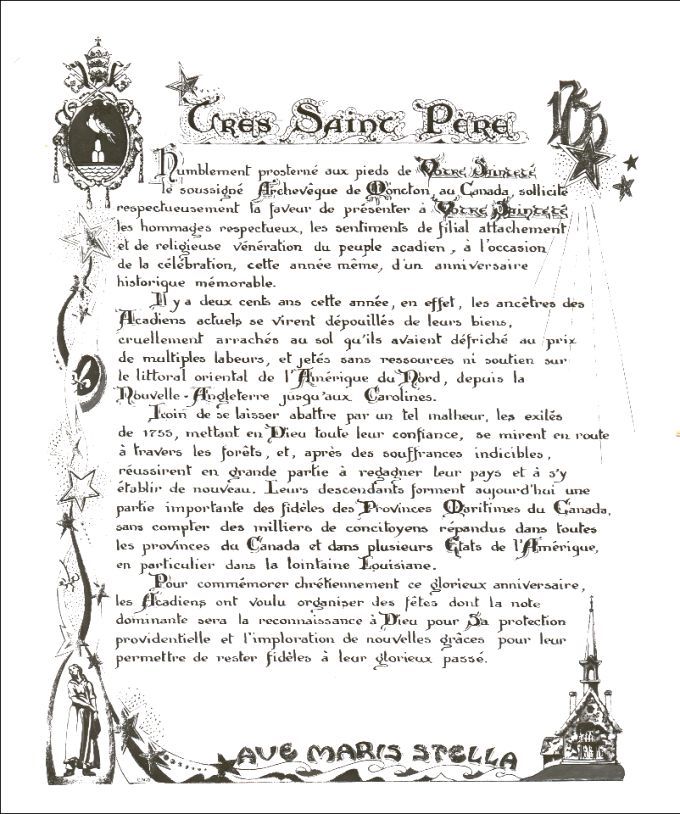 Message from Mgr Robichaud to Pope Pius XII, 1955