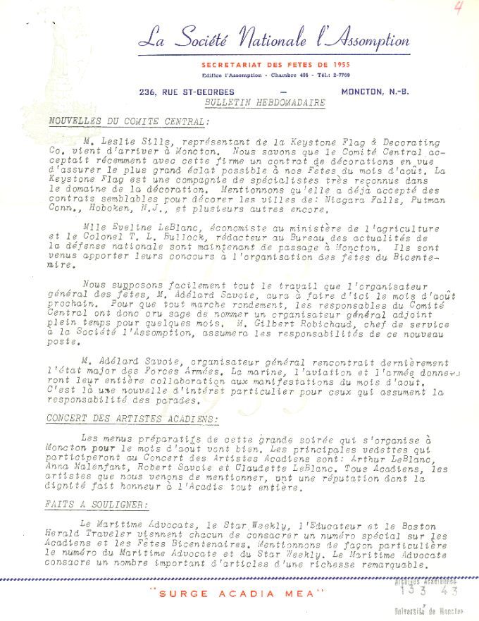 Bulletin hebdomadaire, bicentenaire de la Déportation, 1955