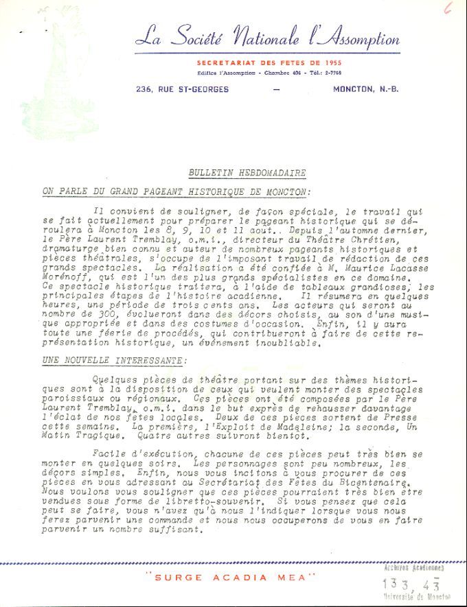 Bulletin hebdomadaire, bicentenaire de la Déportation, 1955