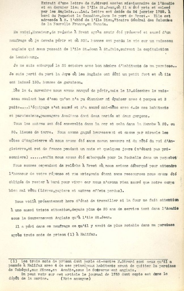 Letter from Girard to l'Isle-Dieu, 1759