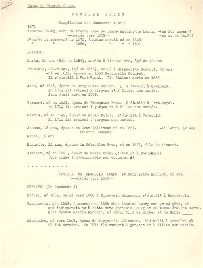 Bourg (Bourque) and Landry families