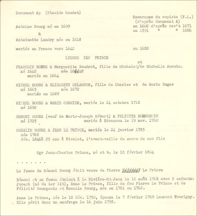 Bourg (Bourque) and Landry families