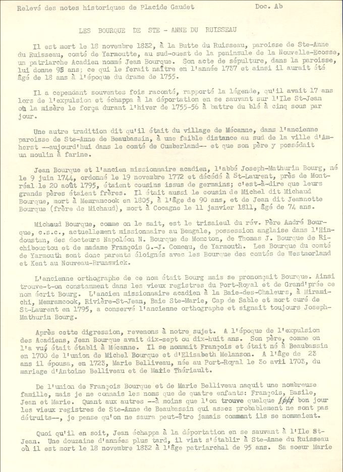 Bourg (Bourque) family