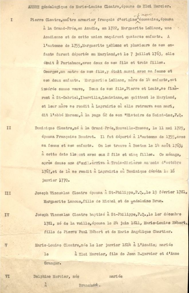 Cloistre and Mercier families