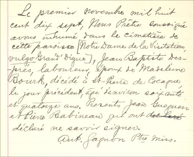 Després and Bourg (Bourque) families