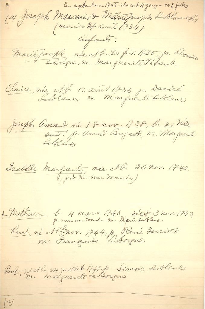 Familles Meunier et LeBlanc