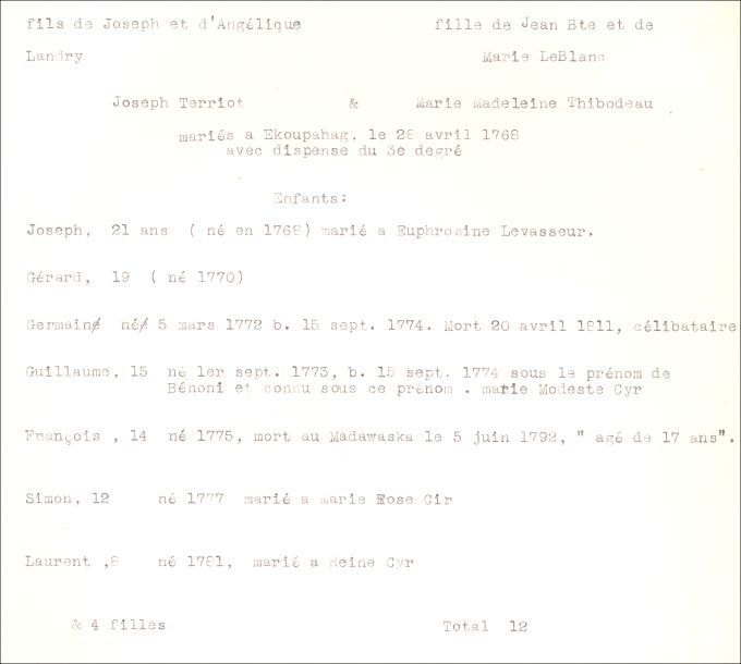 Thériault and Thibodeau families