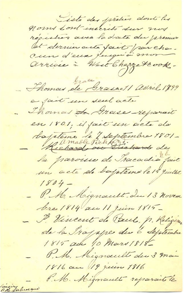 List of missionaries and priests, Chezzetcook, N.S.