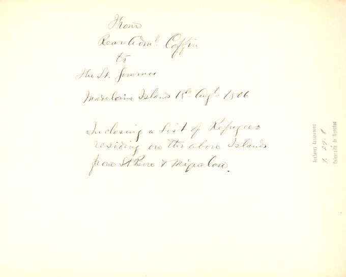 Letter from Coffin to the authorities of Lower Canada, 1806