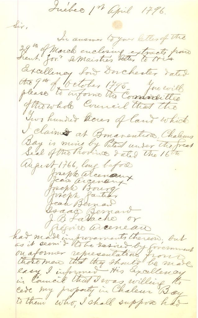 Land grants, Bonaventure, Québec