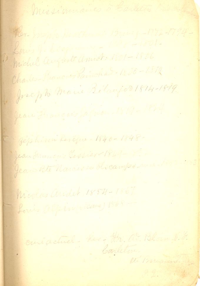 Missionaries, Carleton, Québec