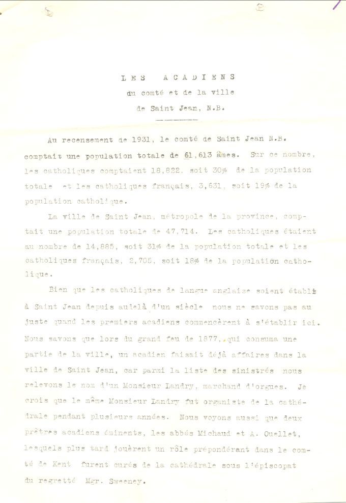 The Acadians from the county and the City of Saint John, N.B.