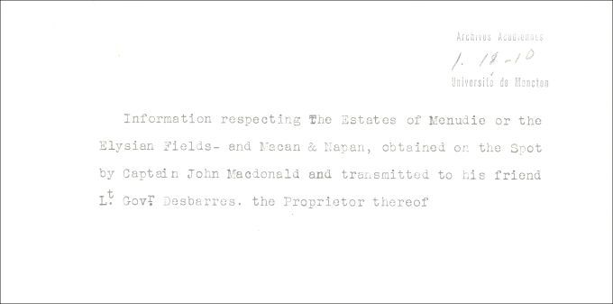 Captain MacDonald's report to DesBarres, 1795