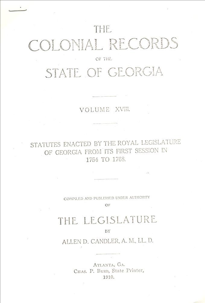 Statutes concerning the Acadians, Georgia, 1757