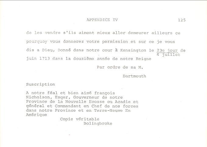 Letter from England's Queen Anne concerning the Acadians