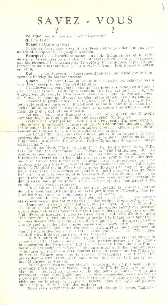 Text concerning the Deportation, published by François Daigle