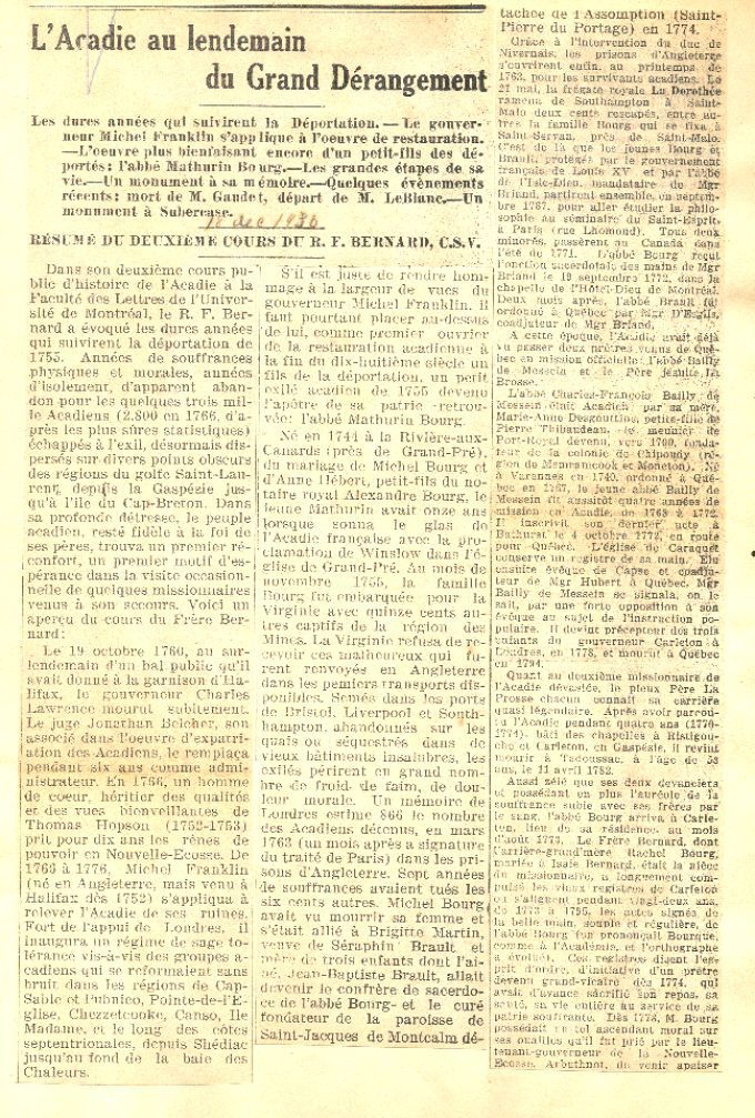 L'Acadie, the aftermath of the Grand Dérangement