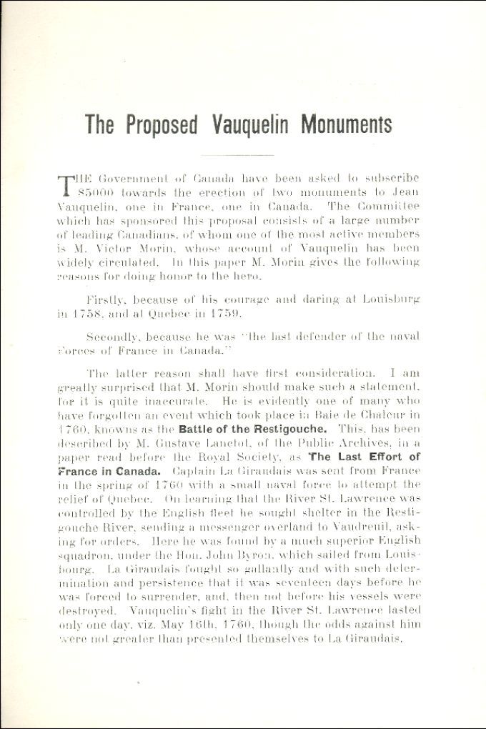 The Proposed Vauquelin Monuments