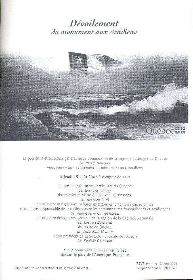 Dévoilement du monument aux Acadiens, Québec, 2002