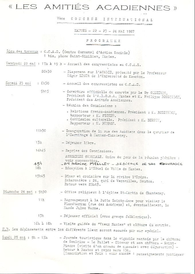 Fifth international congress of the Amitiés Acadiennes