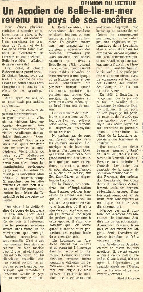 A Belle-Île-en-Mer Acadian returns to the country of his ancestors