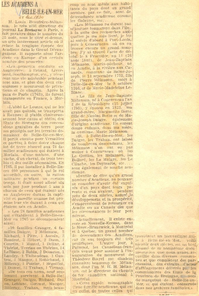 Les Acadiens à Belle-Île-en-Mer