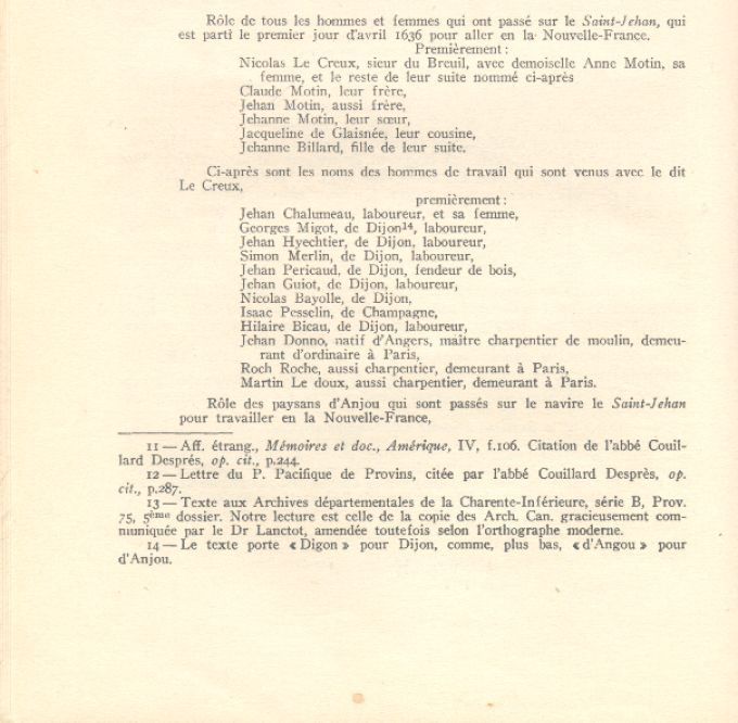 List of passengers of the "Saint-Jehan", 1636