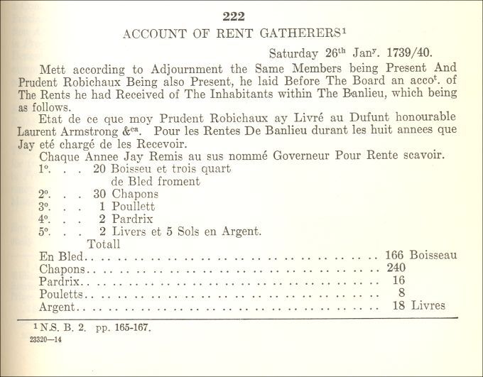 Status of annuities, Prudent Robichaud, 1739