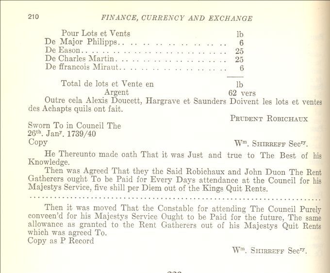 Status of annuities, Prudent Robichaud, 1739