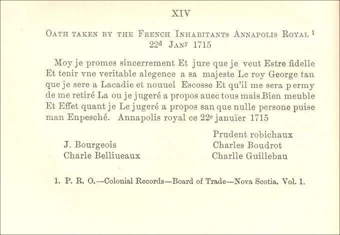 Oath of allegiance, Annapolis-Royal, 1715