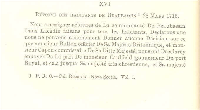 Oath of allegiance, Beaubassin, 1715