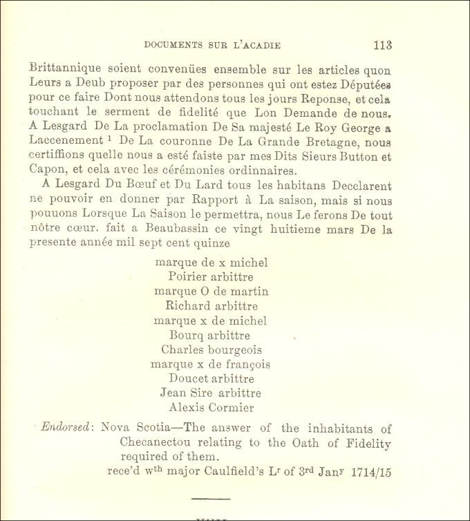 Serment d'allégeance, Beaubassin, 1715