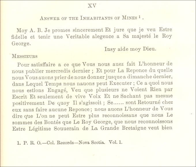 Oath of allegiance, Minas, 1715