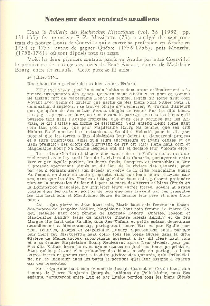 Acadian contracts, Fort Beauséjour, 1754