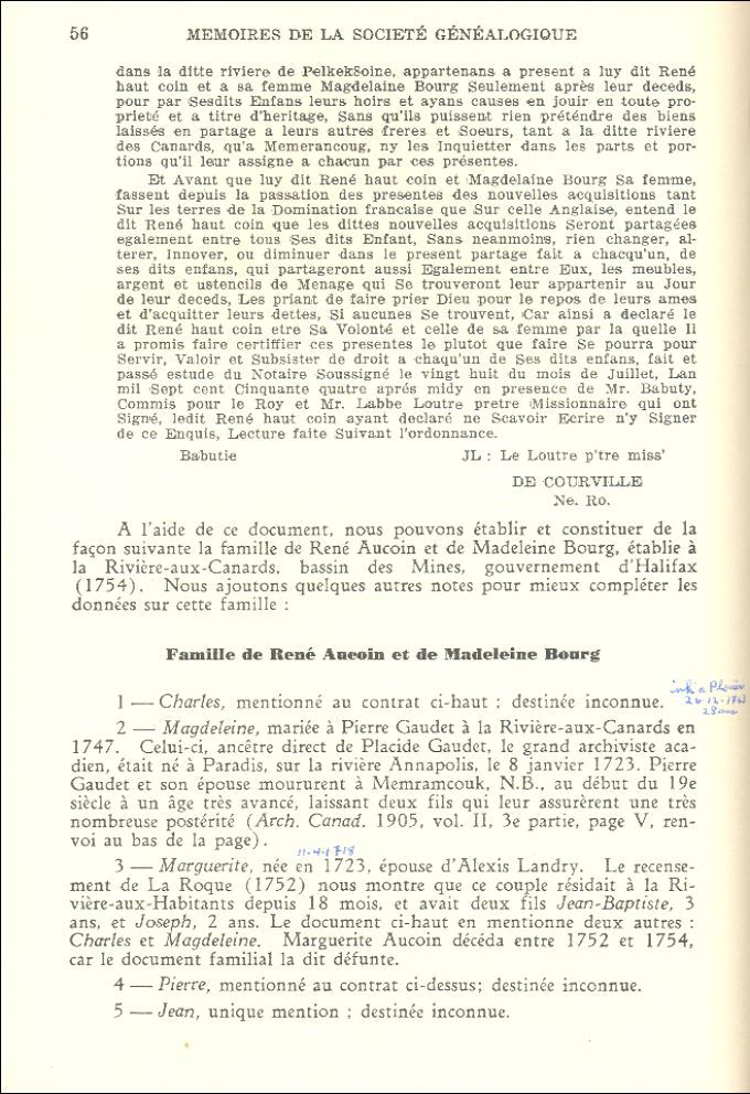 Acadian contracts, Fort Beauséjour, 1754