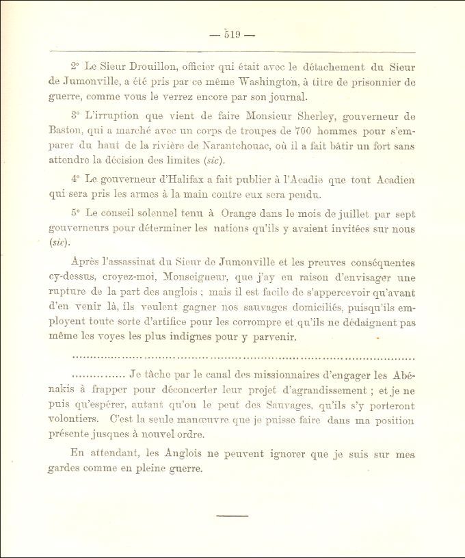 Lettre de Duquesne au ministre de la Marine, 1754