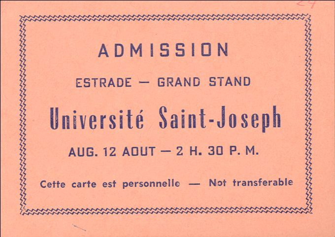 Admission ticket, bicentennial festivities, Memramcook, 1955