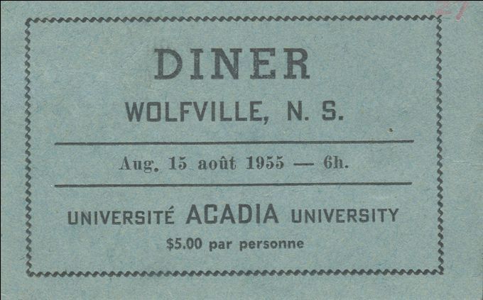 Billet d'entrée, fêtes du bicentenaire, Wolfville, 1955