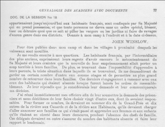 Winslow's declaration, Grand-Pré, 1755